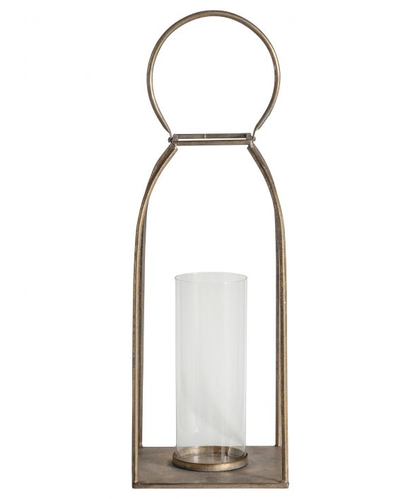 Antique Gold Metal Frame With Glass Cylinder Candle Holder Lantern Indoor/Outdoor MMG5059413394485