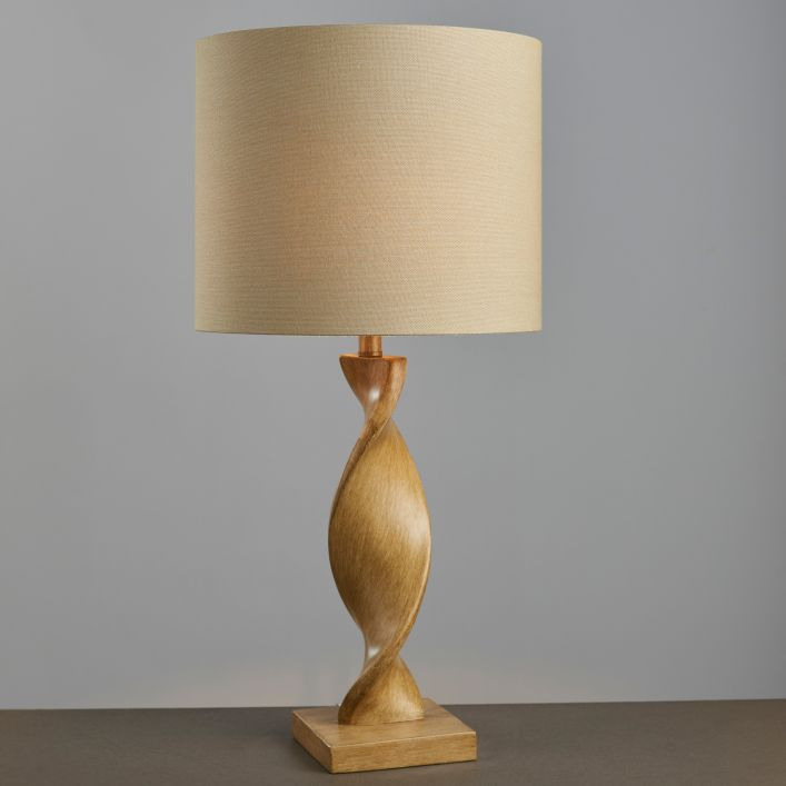 Natural Oak Turned Base Table Lamp With Linen Shade MMG5016087996230