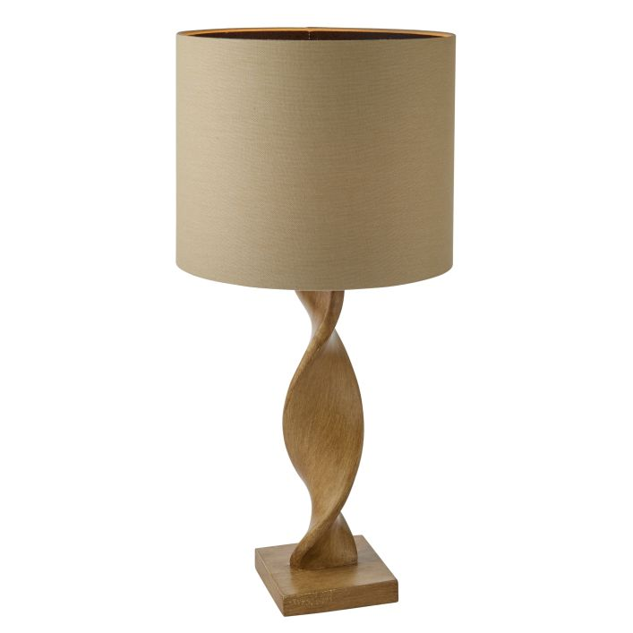 Natural Oak Turned Base Table Lamp With Linen Shade MMG5016087996230