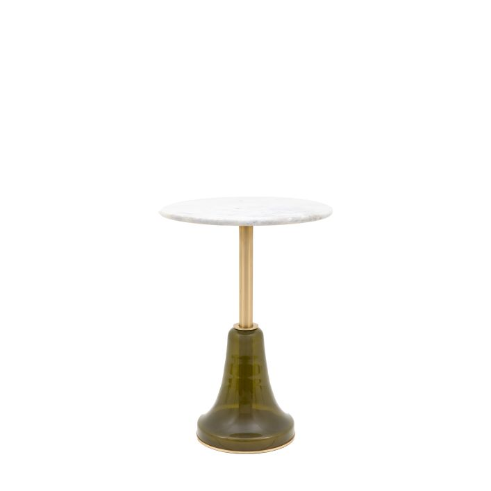 Unique Retro Design Glass Side Table With White Solid Marble Top MMG5056693522720