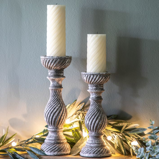 Traditional Aged Grey Pillar Candle Stick Holder MMG5059413765926