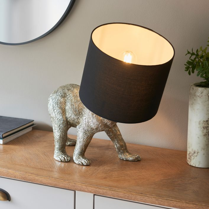 Walking Silver Bear Table Lamp With Black Shade Fun & Functional Lighting MMG5016087179688