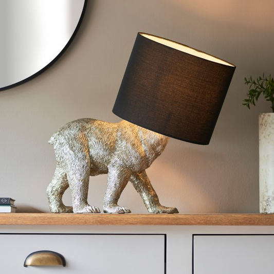 Walking Silver Bear Table Lamp With Black Shade Fun & Functional Lighting MMG5016087179688