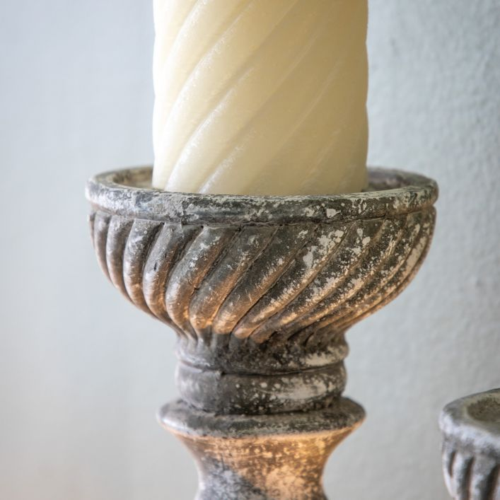 Traditional Aged Grey Pillar Candle Stick Holder MMG5059413765926