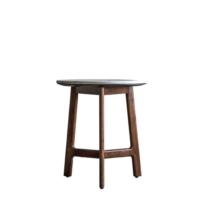 Mid Century Design Walnut Side Table With Solid White Marble Top MMG5056272006573