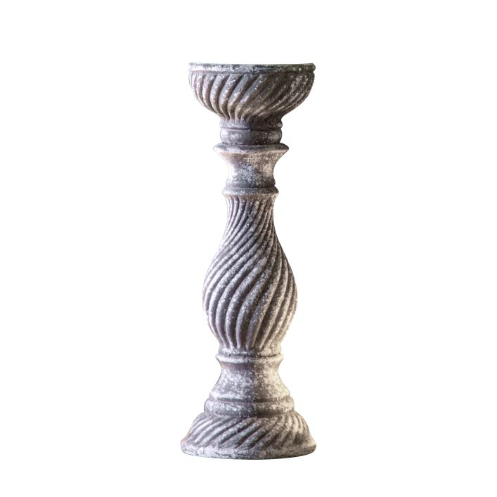 Traditional Aged Grey Pillar Candle Stick Holder MMG5059413765926