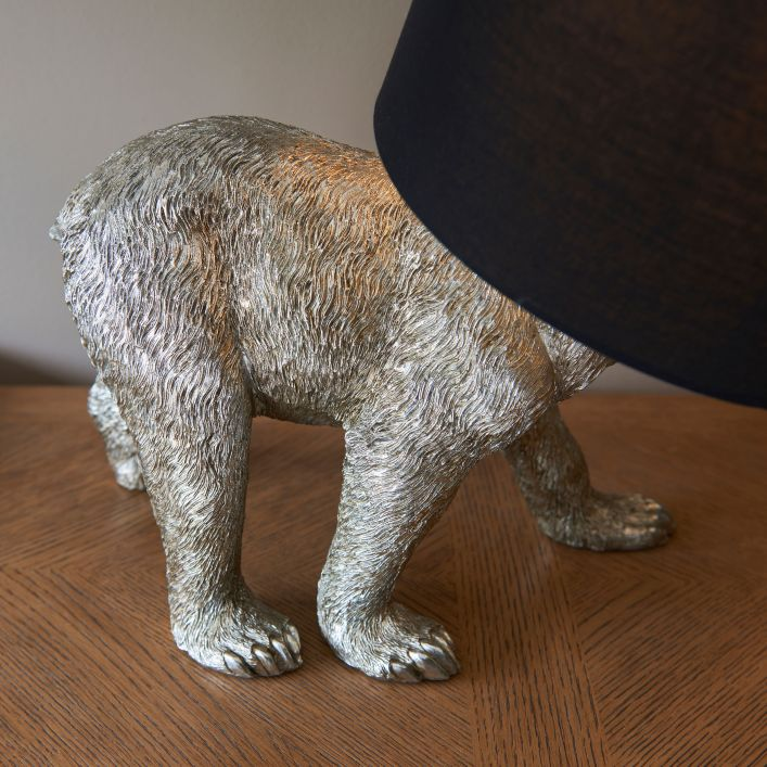 Walking Silver Bear Table Lamp With Black Shade Fun & Functional Lighting MMG5016087179688